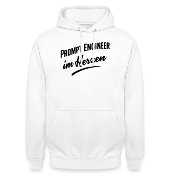 Prompt Engineer im Herzen - Unisex Hoodie - Weiß - Vorne - AI Model Male 185 dark (185cm) & AI Model Female 172 dark (172cm)