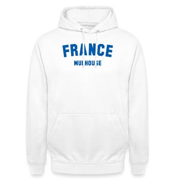 Mulhouse, France, France - Sweat-shirt à capuche unisexe - blanc - Devant - AI Model Male 185 dark (185cm) & AI Model Female 172 dark (172cm)