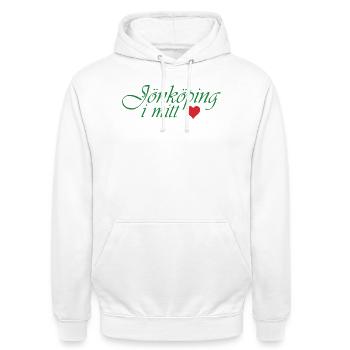Jönköping in meinem Herzen - Unisex Hoodie - Weiß - Vorne - AI Model Male 185 dark (185cm) & AI Model Female 172 dark (172cm)