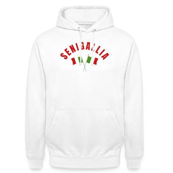 Senigallia Italian Flags Emblem - Unisex Hoodie - white - Front - AI Model Male 185 dark (185cm) & AI Model Female 172 dark (172cm)