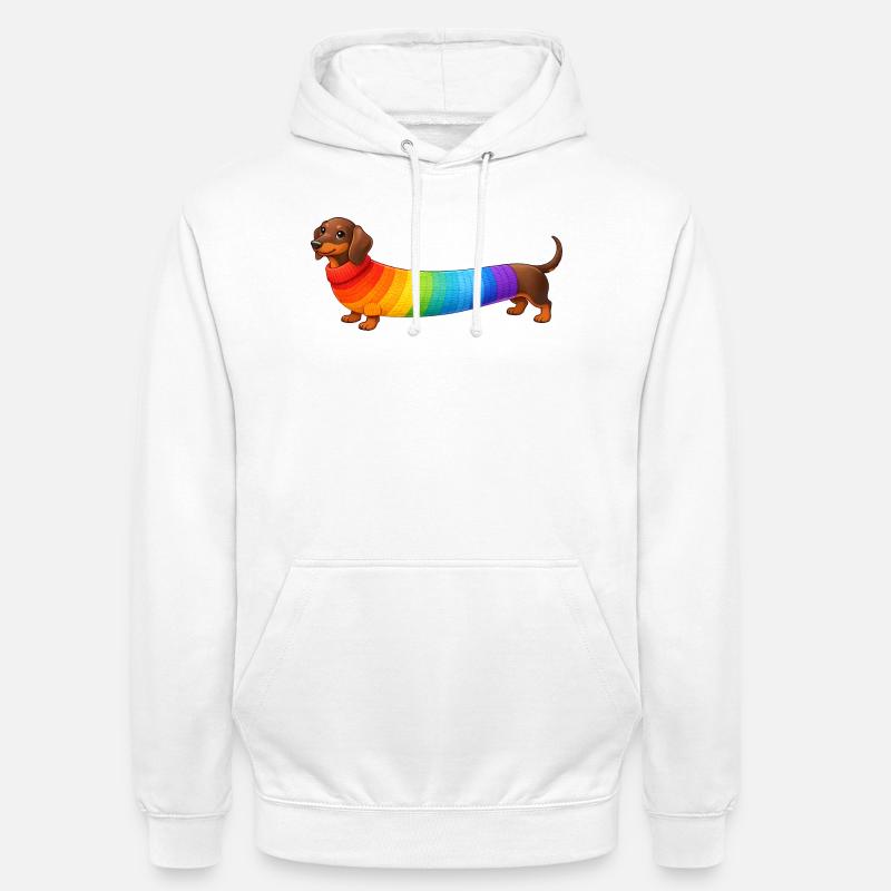 Dackel mit Regenbogen Pullover  - Unisex Hoodie - Weiß