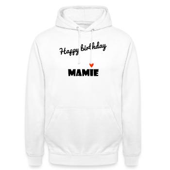 HAPPY BIRTHDAY. GRANNY. MAMMA. GRANDMOTHER. PARTY - Unisex Hoodie - white - Front - AI Model Male 185 dark (185cm) & AI Model Female 172 dark (172cm)
