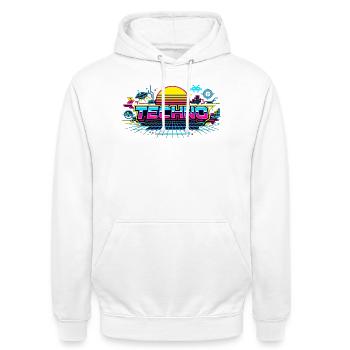Neon Techno Horizon - Sweat-shirt à capuche unisexe - blanc - Devant - AI Model Male 185 dark (185cm) & AI Model Female 172 dark (172cm)