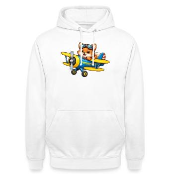 Fuchs Pilot Doppeldecker Flugzeug Cartoon   - Unisex Hoodie - Weiß - Vorne - AI Model Male 185 dark (185cm) & AI Model Female 172 dark (172cm)