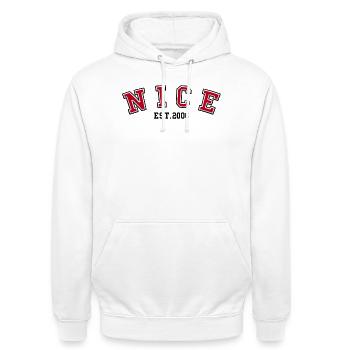 Nice Fondé en 2006 - Sweat-shirt à capuche unisexe - blanc - Devant - AI Model Male 185 dark (185cm) & AI Model Female 172 dark (172cm)