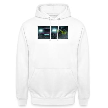 Voiture à rayures néon à flash check - Sweat-shirt à capuche unisexe - blanc - Devant - AI Model Male 185 dark (185cm) & AI Model Female 172 dark (172cm)
