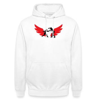 Winged Fencer: The Speed of Sword and Iron - Unisex Hoodie - white - Front - AI Model Male 185 dark (185cm) & AI Model Female 172 dark (172cm)