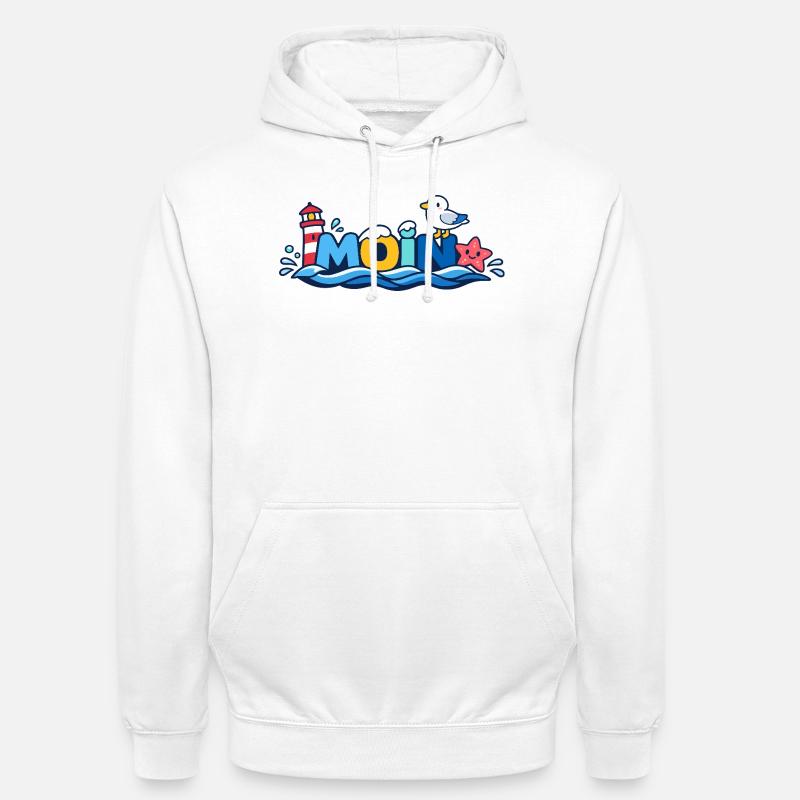 MOIN Möwe Leuchtturm Maritim Bunt - Unisex Hoodie - Weiß