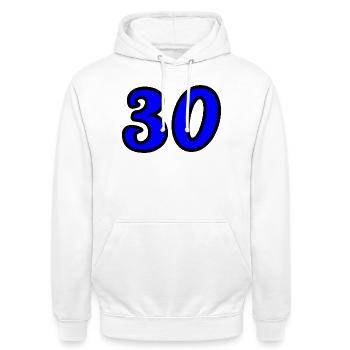 30. 30 YEARS. 30th ANNIVERSARY. 30 YEARS ANNIVERSARY. - Unisex Hoodie - white - Front - AI Model Male 185 dark (185cm) & AI Model Female 172 dark (172cm)