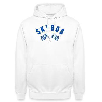 Skyros Griechische Kreuzflaggen - Unisex Hoodie - Weiß - Vorne - AI Model Male 185 dark (185cm) & AI Model Female 172 dark (172cm)