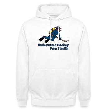 Underwater Hockey Pure Stealth Art - Unisex Hoodie - white - Front - AI Model Male 185 dark (185cm) & AI Model Female 172 dark (172cm)