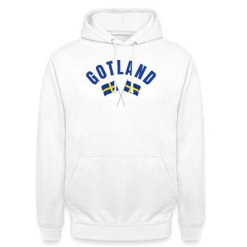 Gotland Schwedische Flaggen - Unisex Hoodie - Weiß - Vorne - AI Model Male 185 dark (185cm) & AI Model Female 172 dark (172cm)