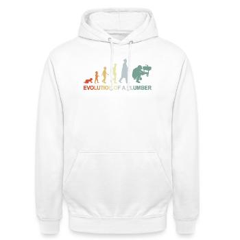 Évolution du plombier - Sweat-shirt à capuche unisexe - blanc - Devant - AI Model Male 185 dark (185cm) & AI Model Female 172 dark (172cm)