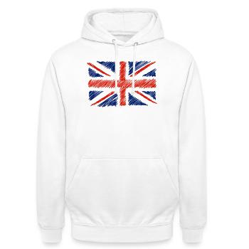 Union Flag Skizze - Unisex Hoodie - Weiß - Vorne - AI Model Male 185 dark (185cm) & AI Model Female 172 dark (172cm)