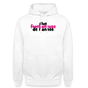 Footballeuse de l'Année : La Reine des Terrains - Sweat-shirt à capuche unisexe - blanc - Devant - AI Model Male 185 dark (185cm) & AI Model Female 172 dark (172cm)