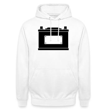 Autobatterie - Unisex Hoodie - Weiß - Vorne - AI Model Male 185 dark (185cm) & AI Model Female 172 dark (172cm)