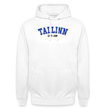 Tallinn Fondée en 1986 - Sweat-shirt à capuche unisexe - blanc - Devant - AI Model Male 185 dark (185cm) & AI Model Female 172 dark (172cm)