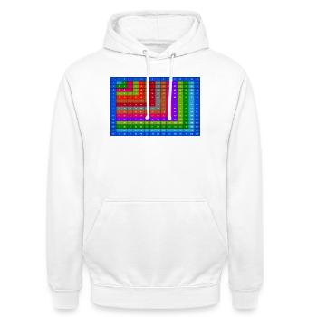 Nummerierte bunte Multiplikationstabelle 15x15 - Unisex Hoodie - Weiß - Vorne - AI Model Male 185 dark (185cm) & AI Model Female 172 dark (172cm)