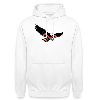 Drapeau des fans d’Adler Allemagne - Sweat-shirt à capuche unisexe - blanc - Devant - AI Model Male 185 dark (185cm) & AI Model Female 172 dark (172cm)
