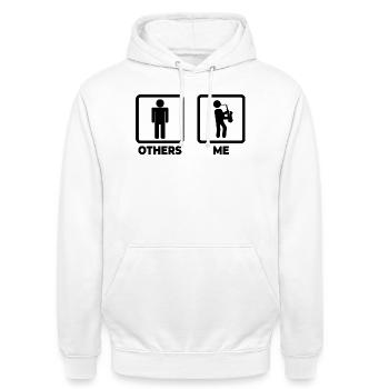 Ich als Saxophonist - Unisex Hoodie - Weiß - Vorne - AI Model Male 185 dark (185cm) & AI Model Female 172 dark (172cm)