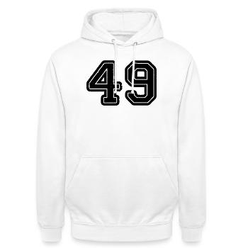 49 - Unisex Hoodie - Weiß - Vorne - AI Model Male 185 dark (185cm) & AI Model Female 172 dark (172cm)