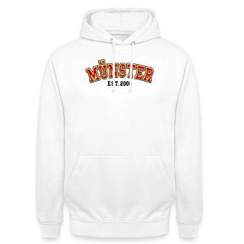 Münster Fondée en 2006 - Sweat-shirt à capuche unisexe - blanc - Devant - AI Model Male 185 dark (185cm) & AI Model Female 172 dark (172cm)
