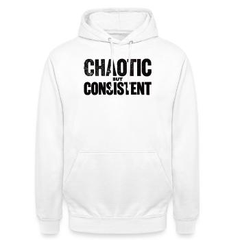 Chaotique-mais-cohérent - Sweat-shirt à capuche unisexe - blanc - Devant - AI Model Male 185 dark (185cm) & AI Model Female 172 dark (172cm)