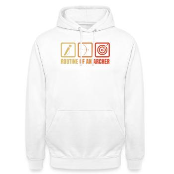 Bogensport Routine - Unisex Hoodie - Weiß - Vorne - AI Model Male 185 dark (185cm) & AI Model Female 172 dark (172cm)