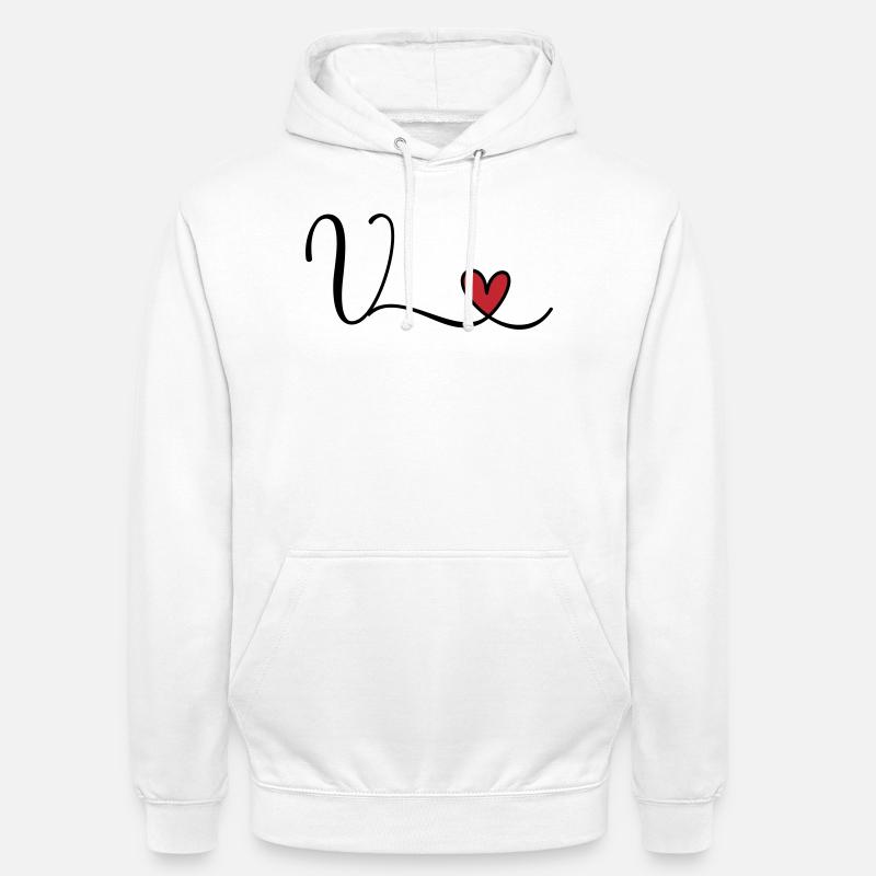 Lettre V Monogramme Cœur Initial - Sweat-shirt à capuche unisexe - blanc