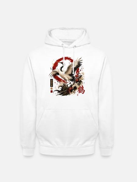 Kranich – Japanese Crane Art Design - Unisex Hoodie - Weiß