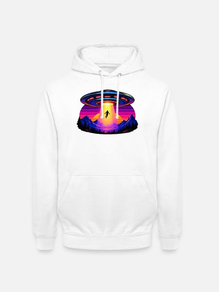 Neon-UFO im Sonnenuntergang - Unisex Hoodie - Weiß