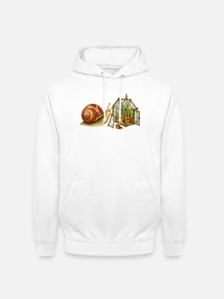 Schnecke mit kleinem Gewächshaus - Unisex Hoodie - Weiß
