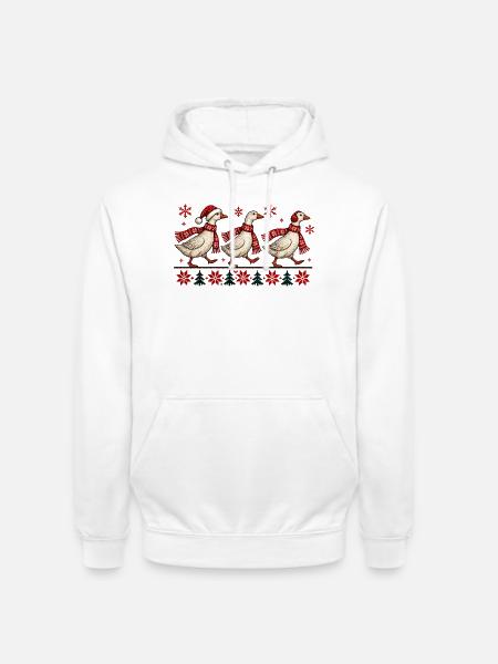 Weihnachtsgänse-festliches Winter-Strickdesign - Unisex Hoodie - Weiß