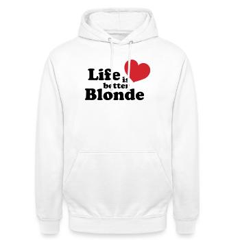 Blonde Life - Unisex Hoodie - Weiß - Vorne - AI Model Male 185 dark (185cm) & AI Model Female 172 dark (172cm)