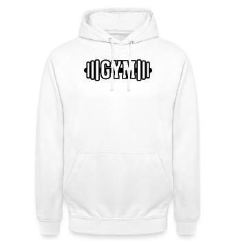 Gym Gym Emblem - Unisex Hoodie - Weiß - Vorne - AI Model Male 185 dark (185cm) & AI Model Female 172 dark (172cm)