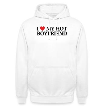 I love my hot friend - Unisex Hoodie - white - Front - AI Model Male 185 dark (185cm) & AI Model Female 172 dark (172cm)