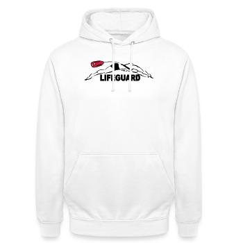 Lifeguard sauveteur aquatique - Sweat-shirt à capuche unisexe - blanc - Devant - AI Model Male 185 dark (185cm) & AI Model Female 172 dark (172cm)