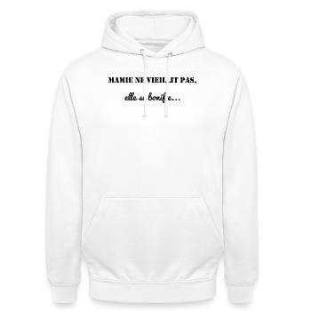 GRANNY. MAMMA. GRANDMOTHER. MOTHER'S DAY. PARTY - Unisex Hoodie - white - Front - AI Model Male 185 dark (185cm) & AI Model Female 172 dark (172cm)