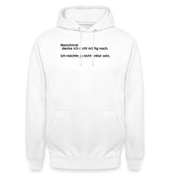 Nachdenken unfair - Unisex Hoodie - Weiß - Vorne - AI Model Male 185 dark (185cm) & AI Model Female 172 dark (172cm)