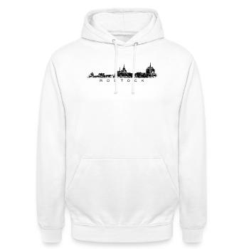Rostocker Skyline (Vintage Schwarz) Rostock - Unisex Hoodie - Weiß - Vorne - AI Model Male 185 dark (185cm) & AI Model Female 172 dark (172cm)