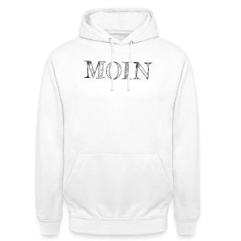 MOIN - Unisex Hoodie - Weiß - Vorne - AI Model Male 185 dark (185cm) & AI Model Female 172 dark (172cm)