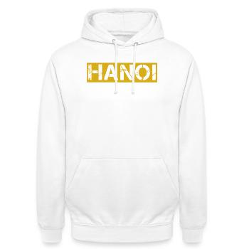hanoi vintage text yellow  - Unisex Hoodie - Weiß - Vorne - AI Model Male 185 dark (185cm) & AI Model Female 172 dark (172cm)