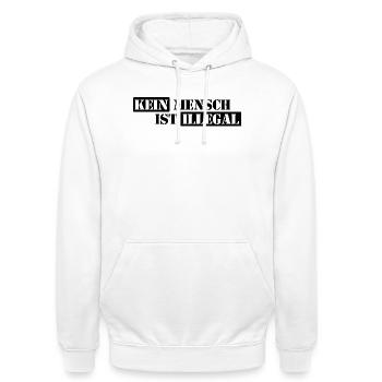 Personne n’est illégal - Migration - Illégalité - Sweat-shirt à capuche unisexe - blanc - Devant - AI Model Male 185 dark (185cm) & AI Model Female 172 dark (172cm)