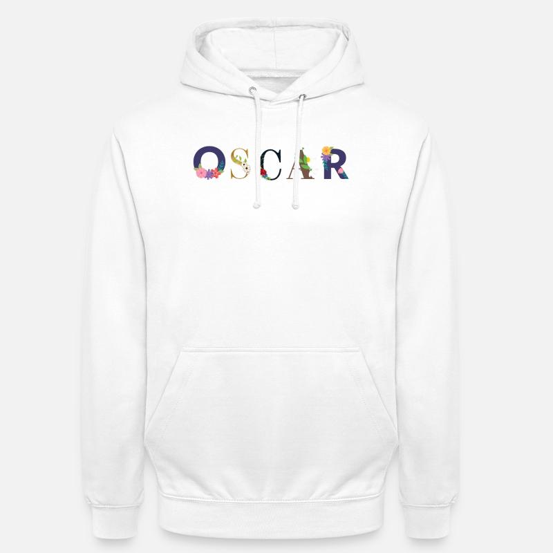 Le nom d’OSCAR décoré de fleurs - Sweat-shirt à capuche unisexe - blanc