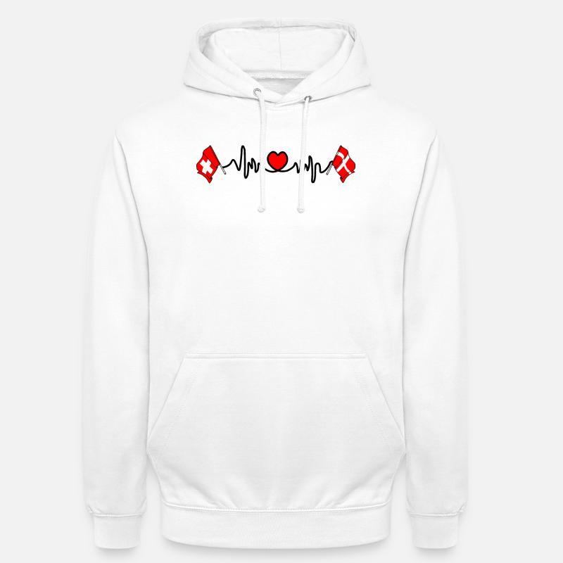 Cardio coeur Drapeau Suisse, drapeau Danemark - Sweat-shirt à capuche unisexe - blanc