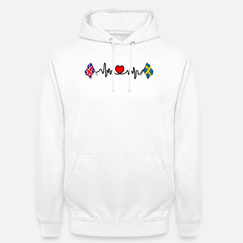 Cardio heart Drapeau Angleterre, drapeau Suède - Sweat-shirt à capuche unisexe - blanc