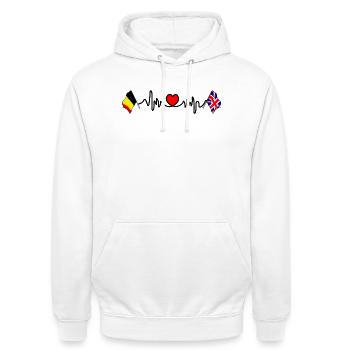 Cardio-Herz Flagge von Belgien, Flagge England - Unisex Hoodie - Weiß - Vorne - AI Model Male 185 dark (185cm) & AI Model Female 172 dark (172cm)