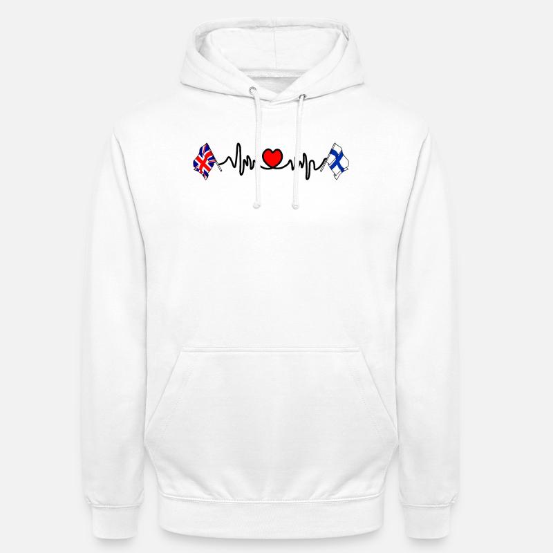 Cardio heart Drapeau Angleterre, drapeau Finlande - Sweat-shirt à capuche unisexe - blanc