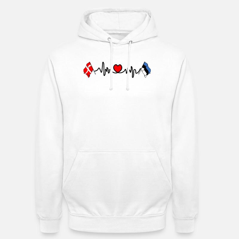 Cardio heart Drapeau Danemark, drapeau Estonie - Sweat-shirt à capuche unisexe - blanc