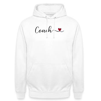 entraîneur - Sweat-shirt à capuche unisexe - blanc - Devant - AI Model Male 185 dark (185cm) & AI Model Female 172 dark (172cm)